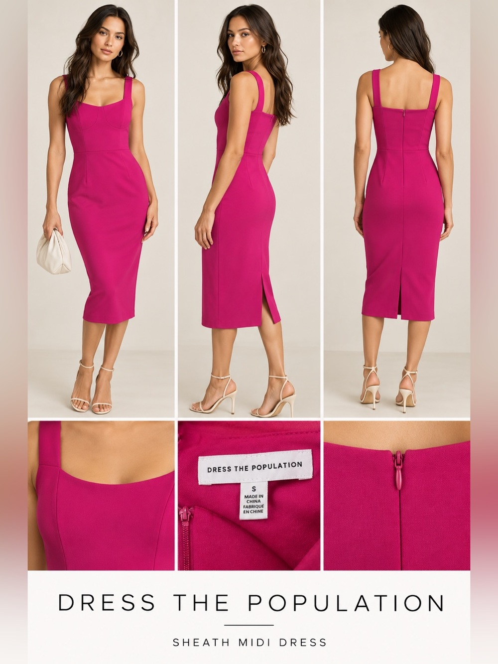 Dress The Population - Pink Sheath Midi Dress Size Small NWT